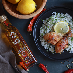 Ulei de Floarea Soarelui presat la rece cu piper, ardei iute și cimbru, Luna Solai, 250 ml