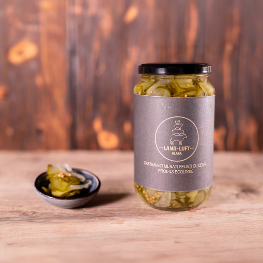 Castraveți Murați Feliați cu Ceapă, Produs Ecologic, Land.Luft, 560g