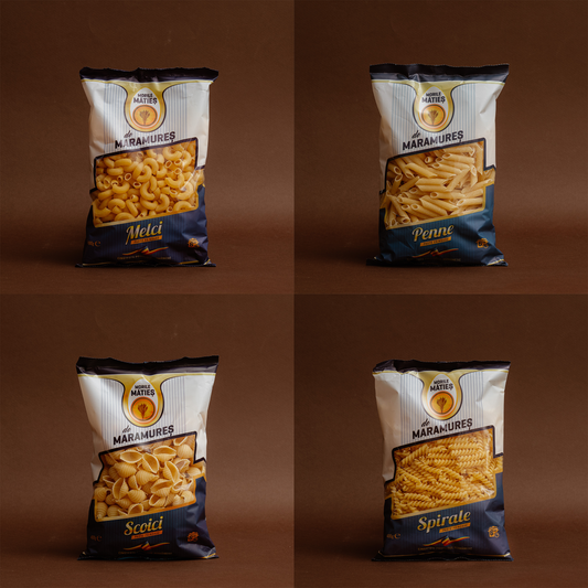Pachet 4 Paste Făinoase, Melci, Penne, Scoici, Spirale "Morile Mătieș"