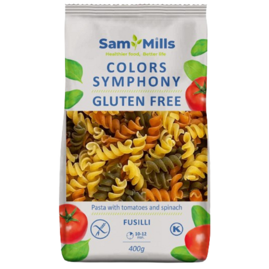 Fusilli Tricolor cu Roșii și Spanac, Fără Gluten, Sam Mills, 400g