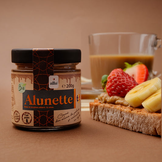 Alunette - Cremă din alune de pădure și ciocolată cu lapte, 200g, ecologică